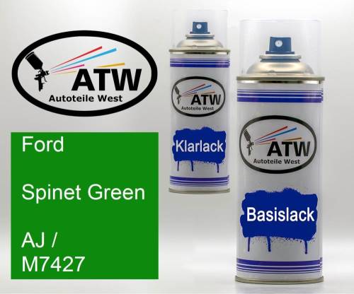 Ford, Spinet Green, AJ / M7427: 400ml Sprühdose + 400ml Klarlack - Set, von ATW Autoteile West.